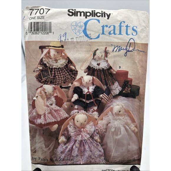 Vintage 1991 Simplicity Crafts Country Rabbits Pattern Bunny Pinafore 7707 Uncut - Picture 1 of 2